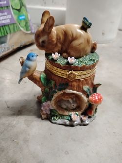 vintage hand-painted porcelain hinged trinket box, produced by the brand CWC