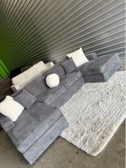 LIKE NEW SMALL corduroy sectional sofa couch (DELIVERY)
