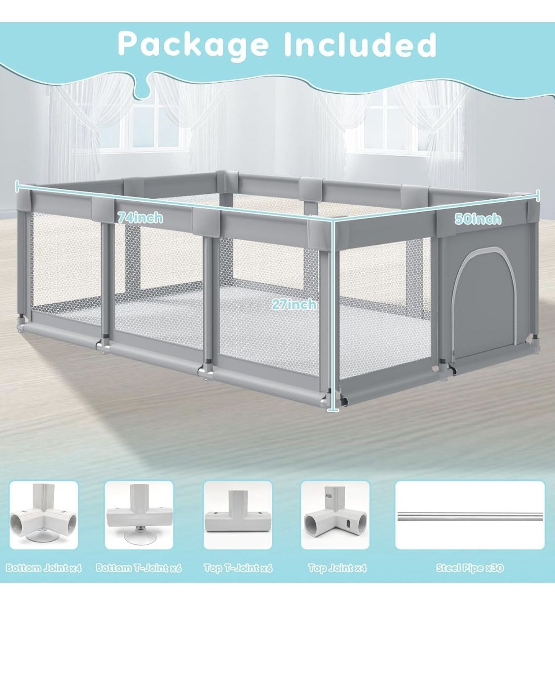 Large Baby Play Yard 74”x50”