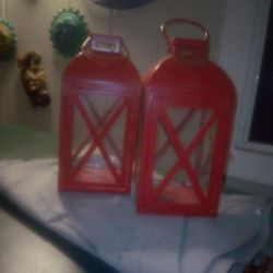  Red Lantern Candle Holders