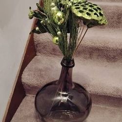 Green Glass Vase W/ Decor! Brand New! 