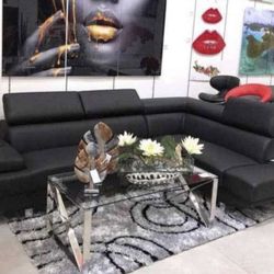 New Black Faux Leather Sectional 