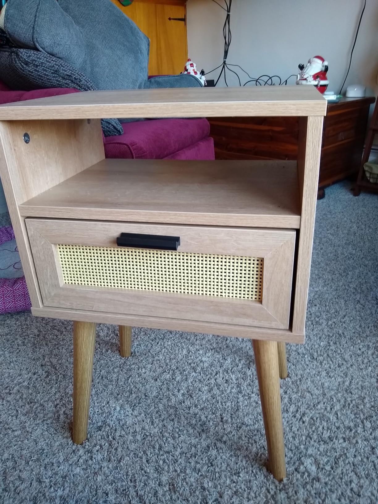 NEW Rattan Bedside Modern Sturdy Frame w/Drawer (Natural Color) **New In Box**