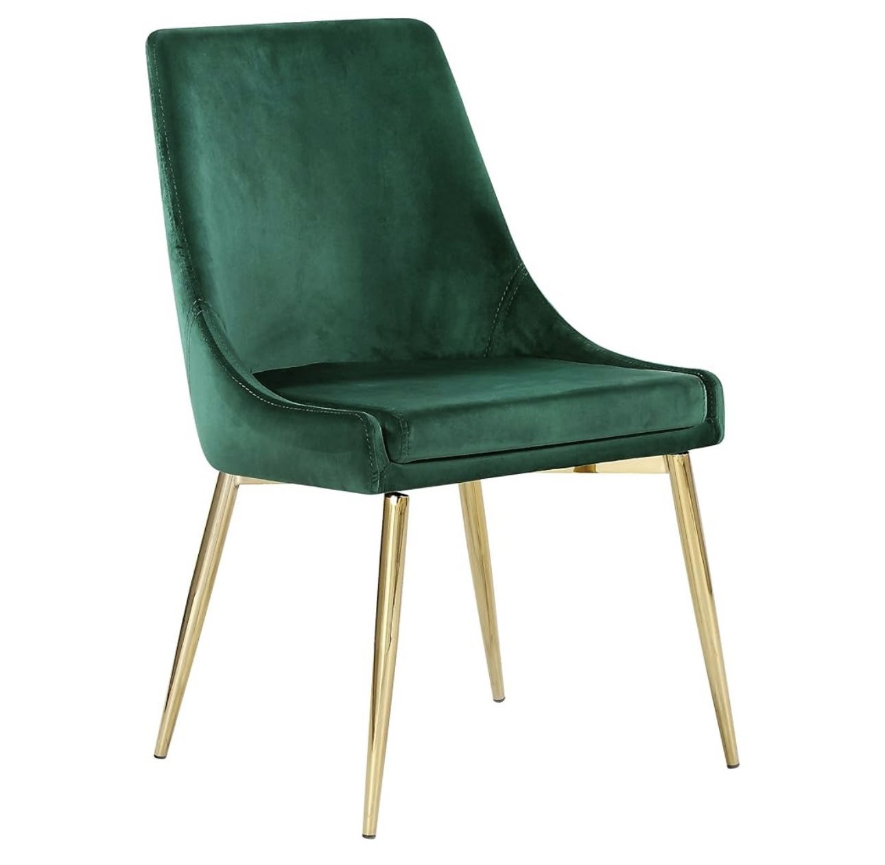 Modern | Contemporary Velvet Upholstered Dining Chair with Sturdy Metal Legs, Set of  6  19.5" W x 21.5" D x 33.5" H, Green and Gold