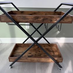 2-tier Bar Cart - Rolling With Wine Bottles And Glass Rack - Like New