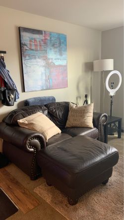 Leather couch set + ottoman + free coffee table