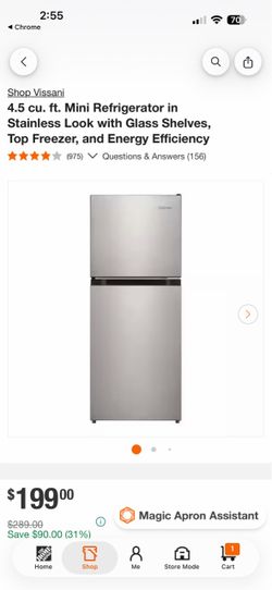 Shop Vissani 4.5 cu. ft. Mini Refrigerator in Stainless Look with Glass Shelves, Top Freezer, and Energy Efficiency