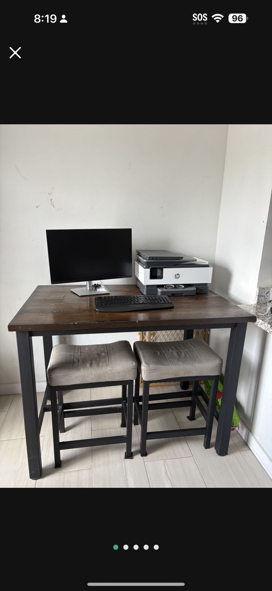 High Top Wooden Table With 4 Bar Stools