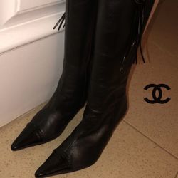 CHANEL Leather Knee-High Boots Vintage