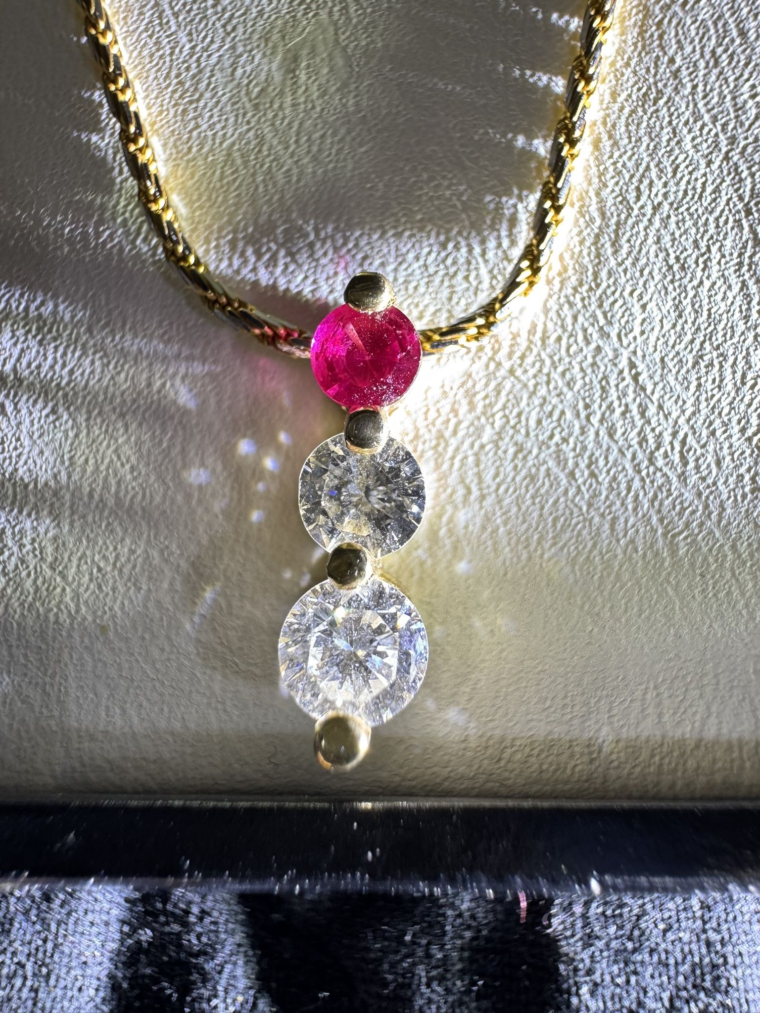 Three Tier Gold Necklaces With Diamonds And Ruby.