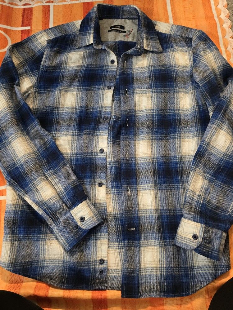 Benson Mckenzie Shirt Mens Large Light Blue Navy Plaid Cotton