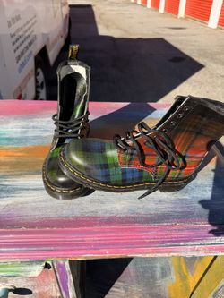 Dr Martens Plaid Leather Lace Up Boots