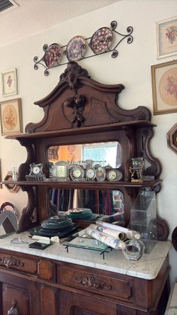 1850,s Walnut Marble Top Sideboard 