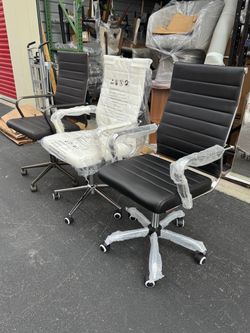 Black Leather Office Chair with Chrome Base