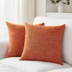 Set Of (2) Linen Burnt Orange  Pillow Covers. 18”X18”. Inserts Not Included.