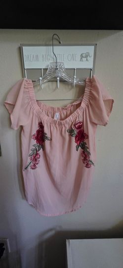 Live 4 Truth blush pink floral embroidered off-the-shoulder top - Size S
