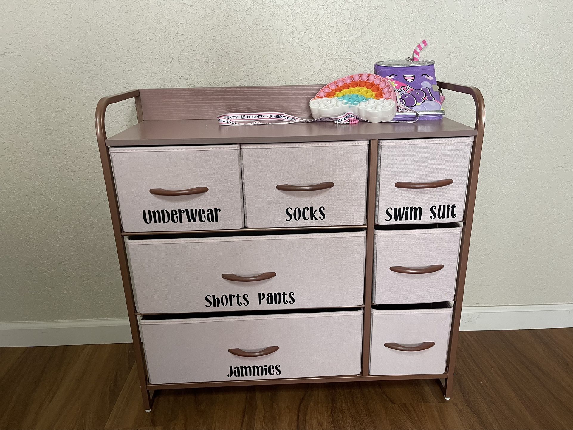 Girls Reversible Pink and Rose Gold 7 Drawer Dresser Organizer