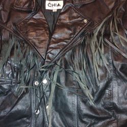 Mens Medium Chia Leather Motorcycle Fringe Jacket Excellent Condition 