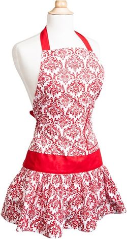 Women's Apron Red Classic Damask Flirty Aprons