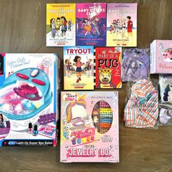NEW Girls Pedicure Kit, Jewelry Box, Books And Princess Doll Clothes 