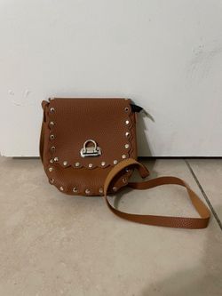 Brown Studded Crossbody Saddle Bag