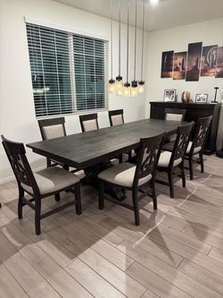 Dining table and chairs.