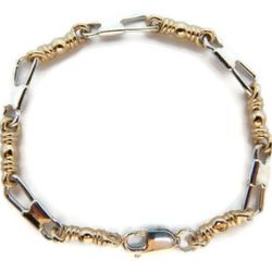 8" ACTS Bracelet Fishers Of Men Silver and 10K Gold Medium Link, Original Design!!