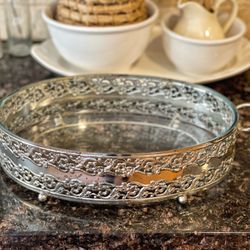 Large Vintage Silver Plated Footed Casserole Dish Holder Serving Tray PYREX
