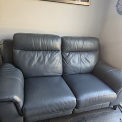 Leather Double Recliner Love Seat Blue
