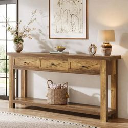 Fimind 70.9" Console Table with 3 Drawers, Extra-Long Farmhouse Entryway Table with Storage Shelf, Narrow Sofa Table Behind Couch for Hallway, Living 