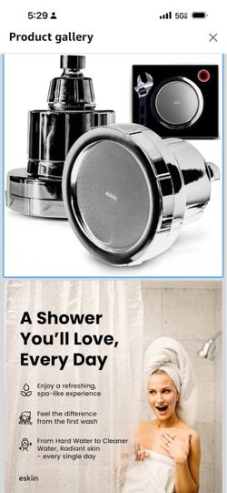 Eskiin Filtered Showerhead - Best Shower Head With Filters For Healthy Hair & Skin - High Pressure Water Softener For Hard Water - Reduce Dandruff, Pr