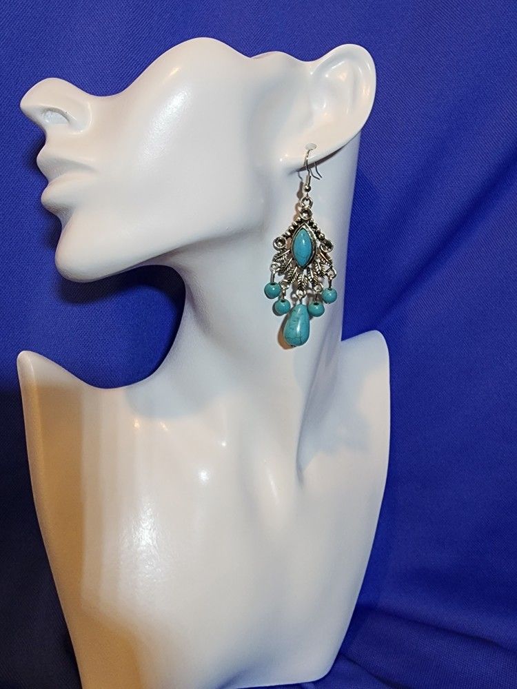 Silver & Turquoise Stone Earrings 