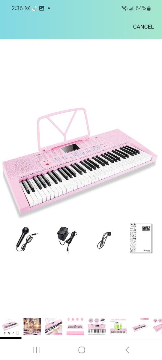 Vangoa VGK610 Piano Keyboard, 61 Mini Keys Portable Music Keyboard for Beginners with Microphone, 3 Teaching Modes, 350 Tones, 350 Rhythms, 30 Demos,
