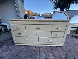 Cream color dresser with mirror king bed frame with headboard