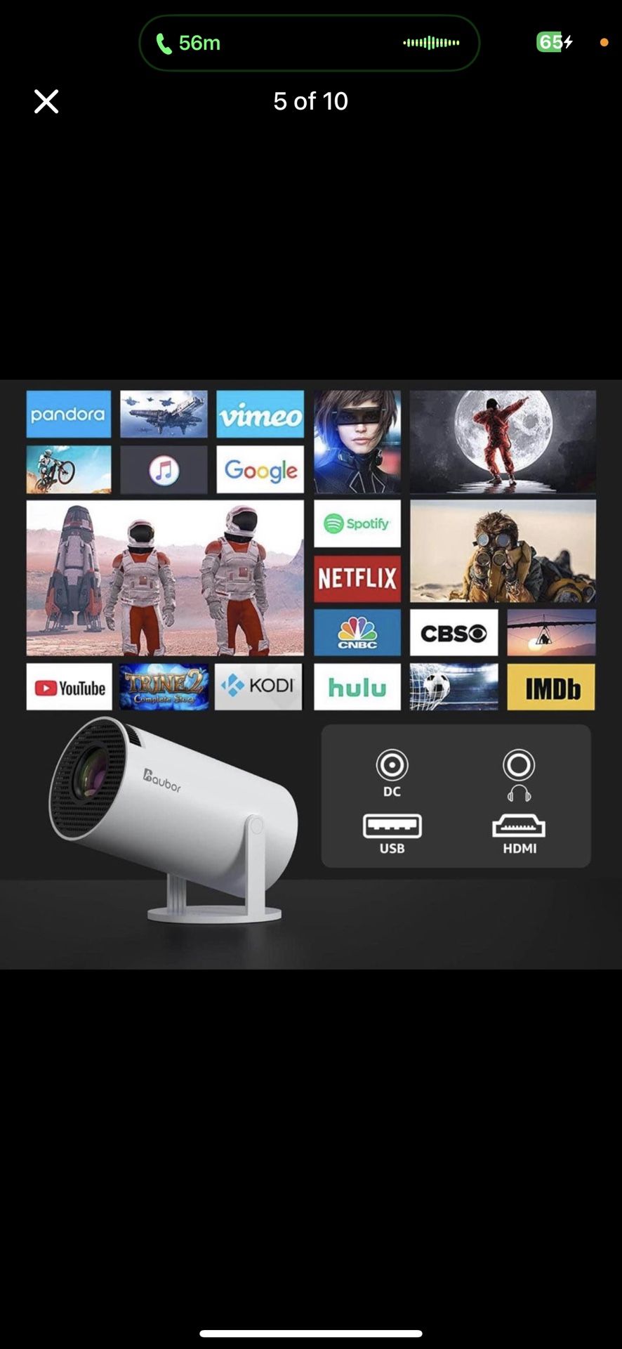 Mini Projector with Android 11, Portable Projector 4K 1080P Full HD Support, Smart Projector 5G WiFi6 BT5.0 Auto Horizontal Correction, 180°Rotatable