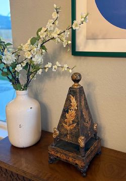 Large Black Chinoiserie Decorated Obelisk with Gilt Accents