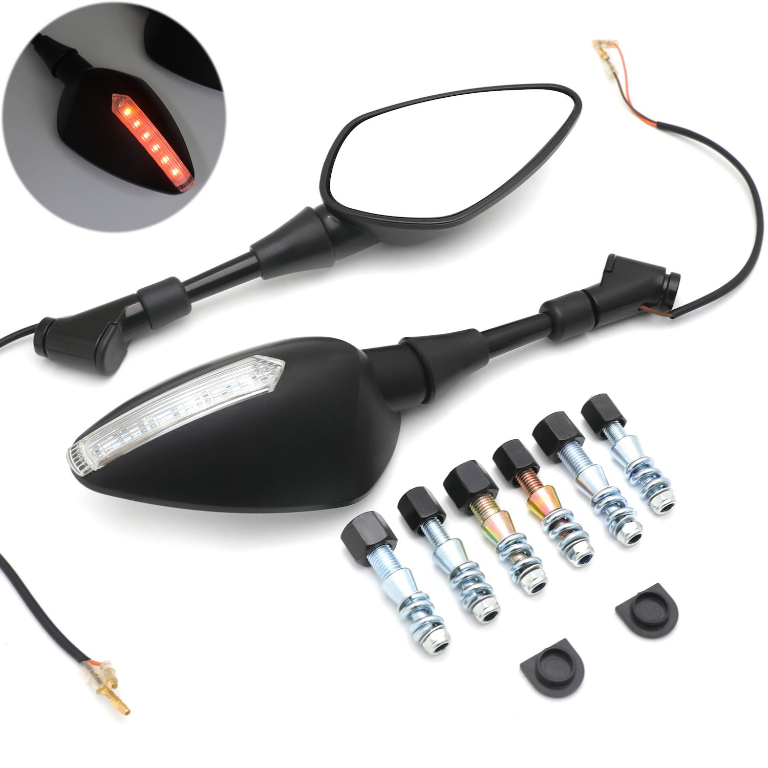 10mm 8mm LED Turn Signal Light Indicator Rearview Mirror For Honda Yamaha Suzuki PN: MT252-042-BK