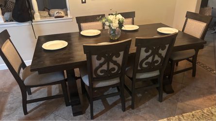Dark Wood Dining Table with 6 Chairs