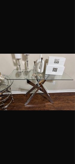 Modern Glass Console Table with Chrome X Base