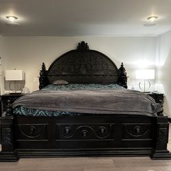 Luxury King bed frame & 2 Side Dressers Hand Carved From Europe