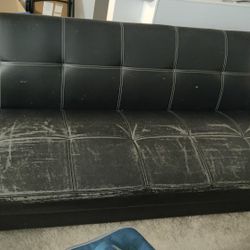 3-Seater Black Faux Leather Sofa – Fair Condition