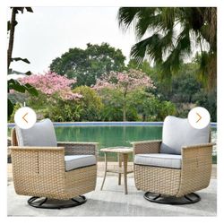 3-Piece Wicker Outdoor Rocking Chair Set with Gray Cushions