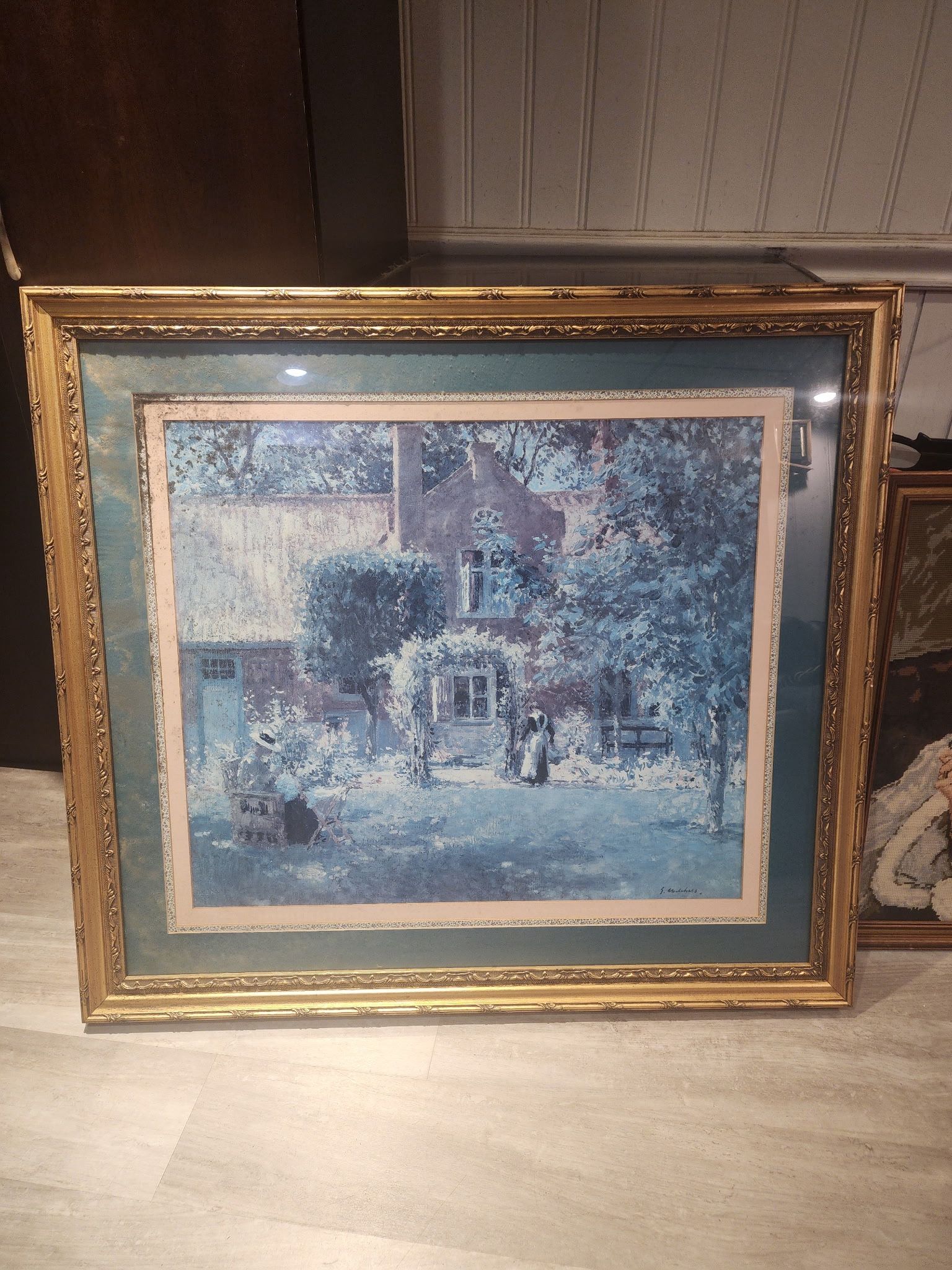Vintage framed “The Unpretentious Garden" by Gari Melchers