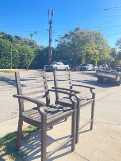 Pair of Solid Wood Outdoor Barstools / Patio High-Top Chairs