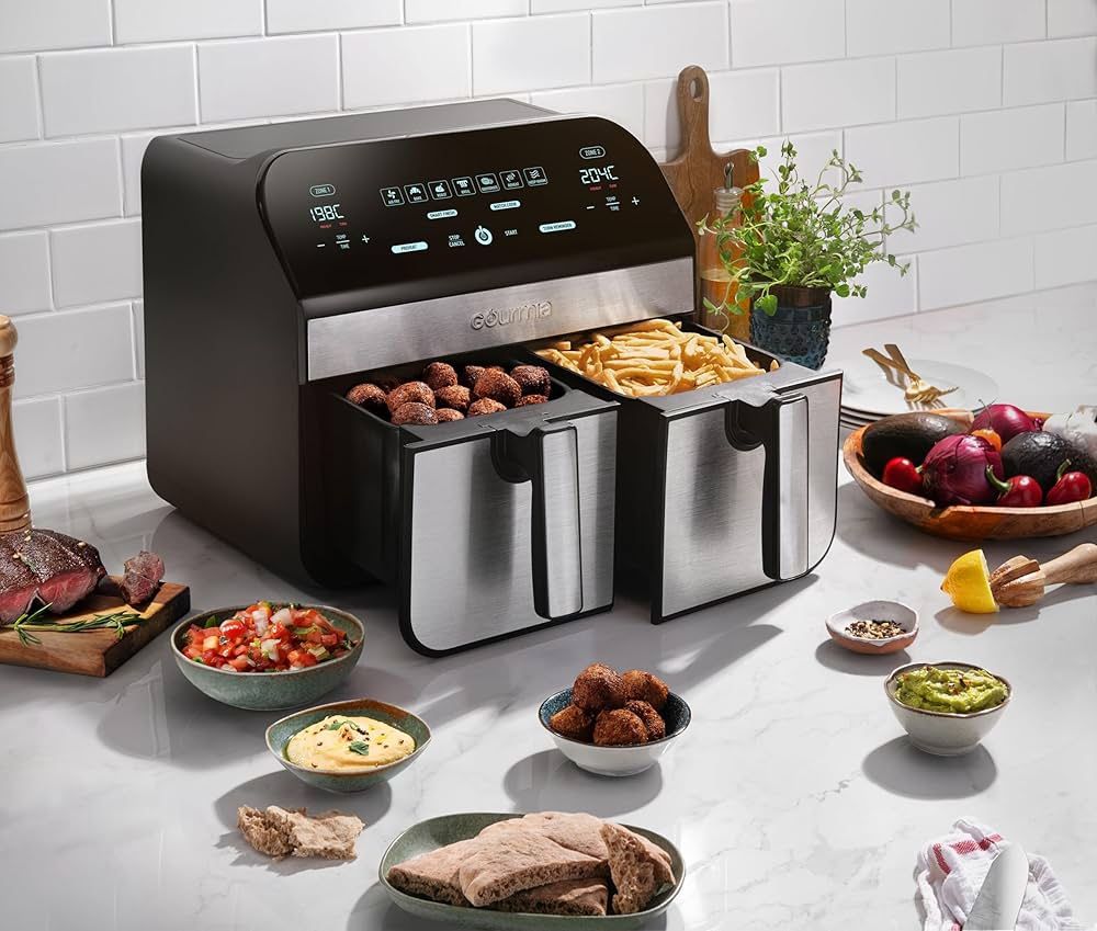 Gourmia 10-Qt. Dual Basket Digital Air Fryer with Smart Finish & Match Cook Black Stainless Steel
