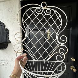 Antique French Wall Hanging Planter Basket Large Rare Estate Find Shabby Chic Cottage Rustic Scroll Metal Basket Plant Holder Succulent Flowers Plants