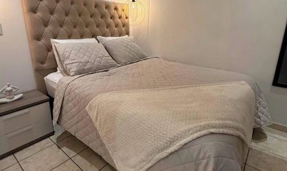 Queen Bed with Tufted Upholstered Headboard