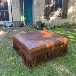 Fringed Leather Ottoman
