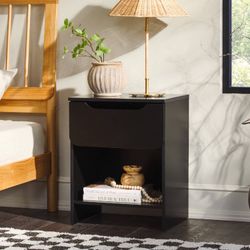 New Set of 2 Modern Minimalist Black Nightstands