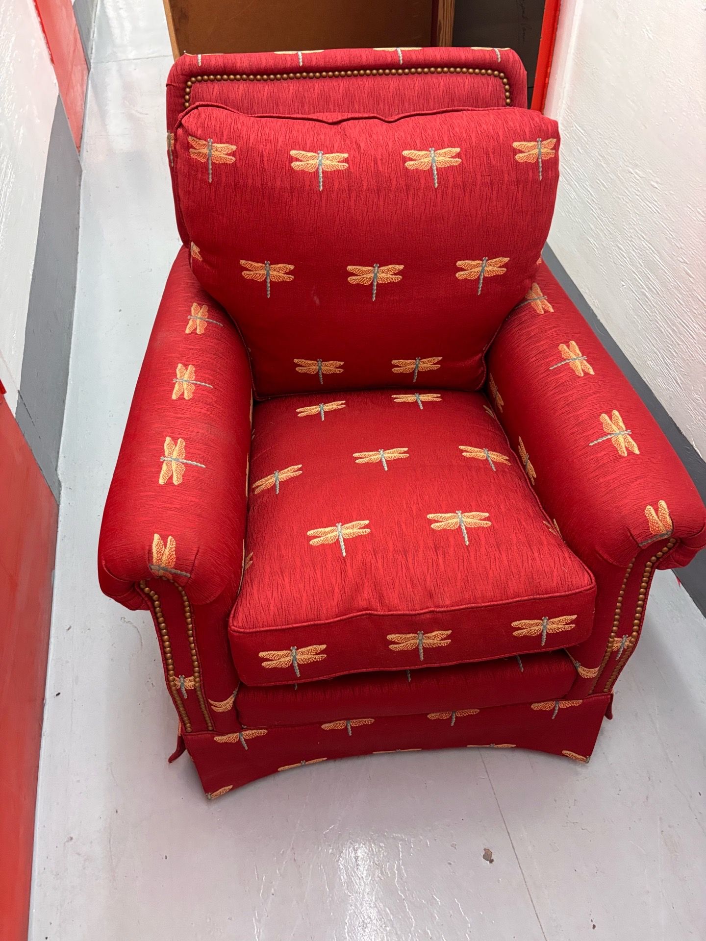 Red Dragonfly Upholstered Accent Chair w/ Nailhead Trim